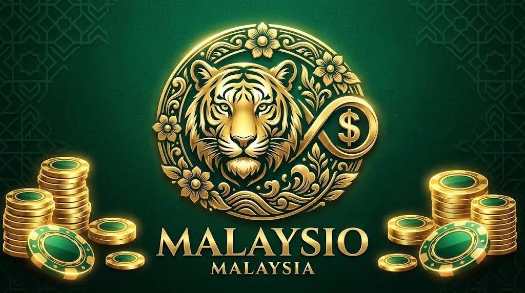 Golden and emerald green Malaysian casino logo emblem.
