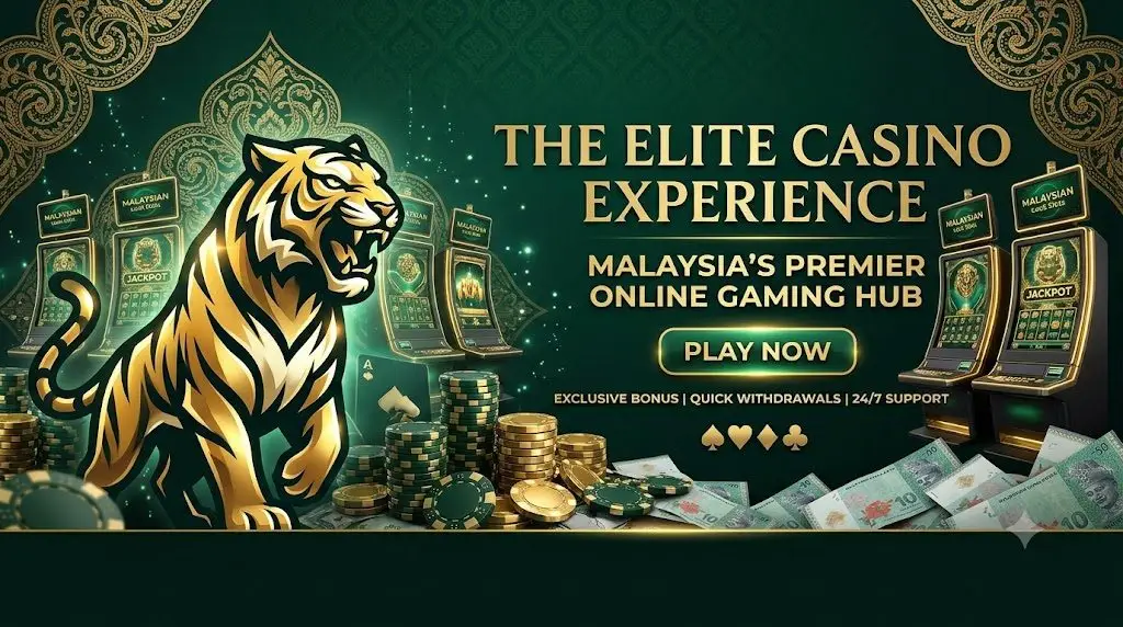 Golden and emerald green Malaysian casino logo emblem.